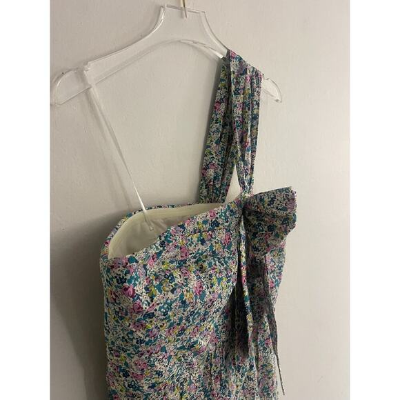J Crew Liberty of London Dress 6 One Shoulder Bow Cotton Floral Lined Sheath NEW - Picture 6 of 10